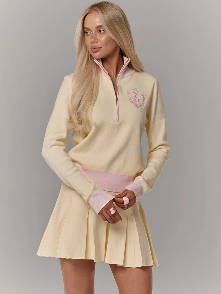 Damer elegant og sporty strikket mini nederdel med høj krave og lynlås Stilla