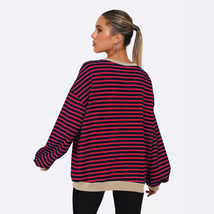 Dame overdimensioneret stribet sweater med pufærmer Stilla