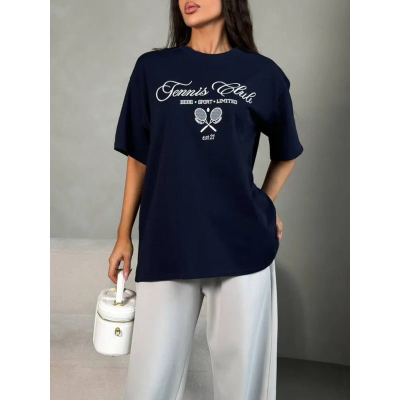 Dame T-shirt med afslappet tennis-design og højkvalitets bomuldsstof Stilla
