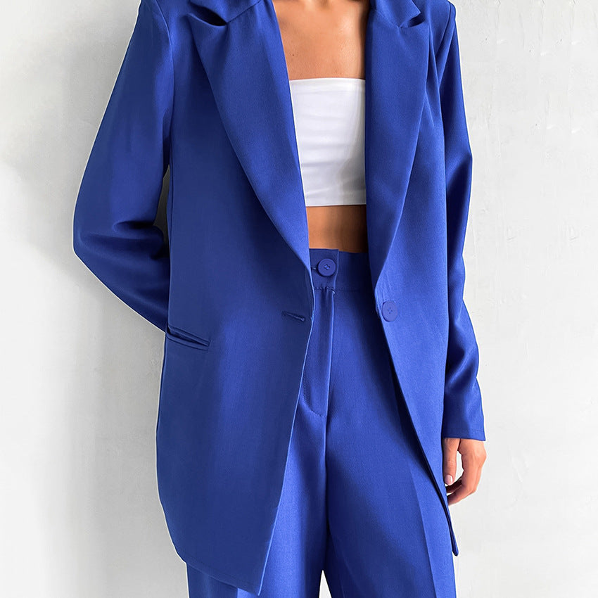 Dame Blazer- og Palazzo-bukser Sæt med moderne snit og elegant fald Stilla