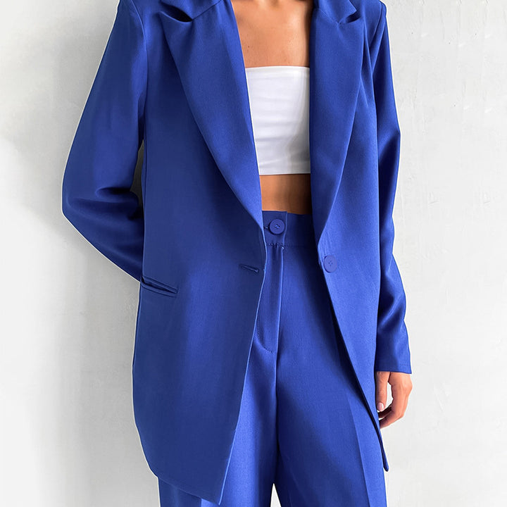Dame Blazer- og Palazzo-bukser Sæt med moderne snit og elegant fald Stilla