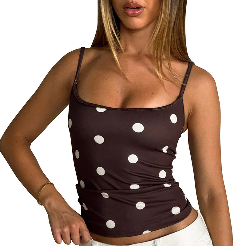 Damen Spaghetti-Top mit Polka-Dots und figurformendem Schnitt Skovae