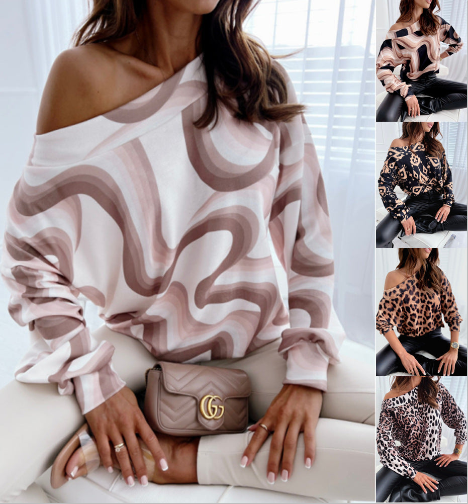 Dame Off-Shoulder Top med abstrakt mønster og afslappet snit Stilla