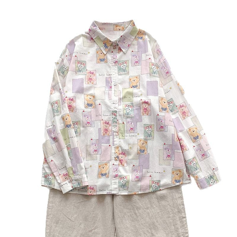 Dame langærmet skjorte med farverigt patchwork-design Stilla