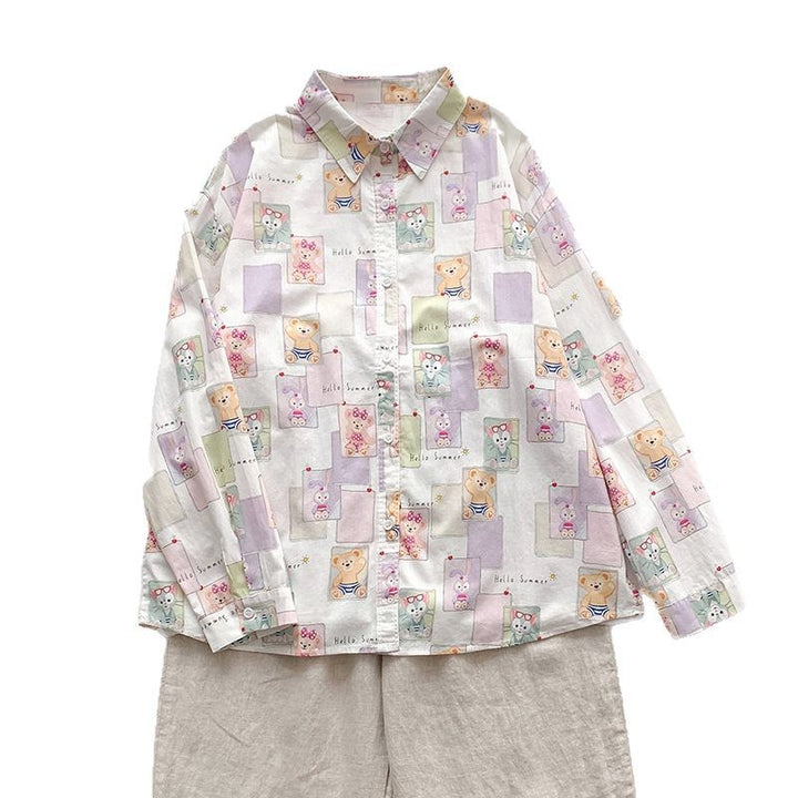 Dame langærmet skjorte med farverigt patchwork-design Stilla
