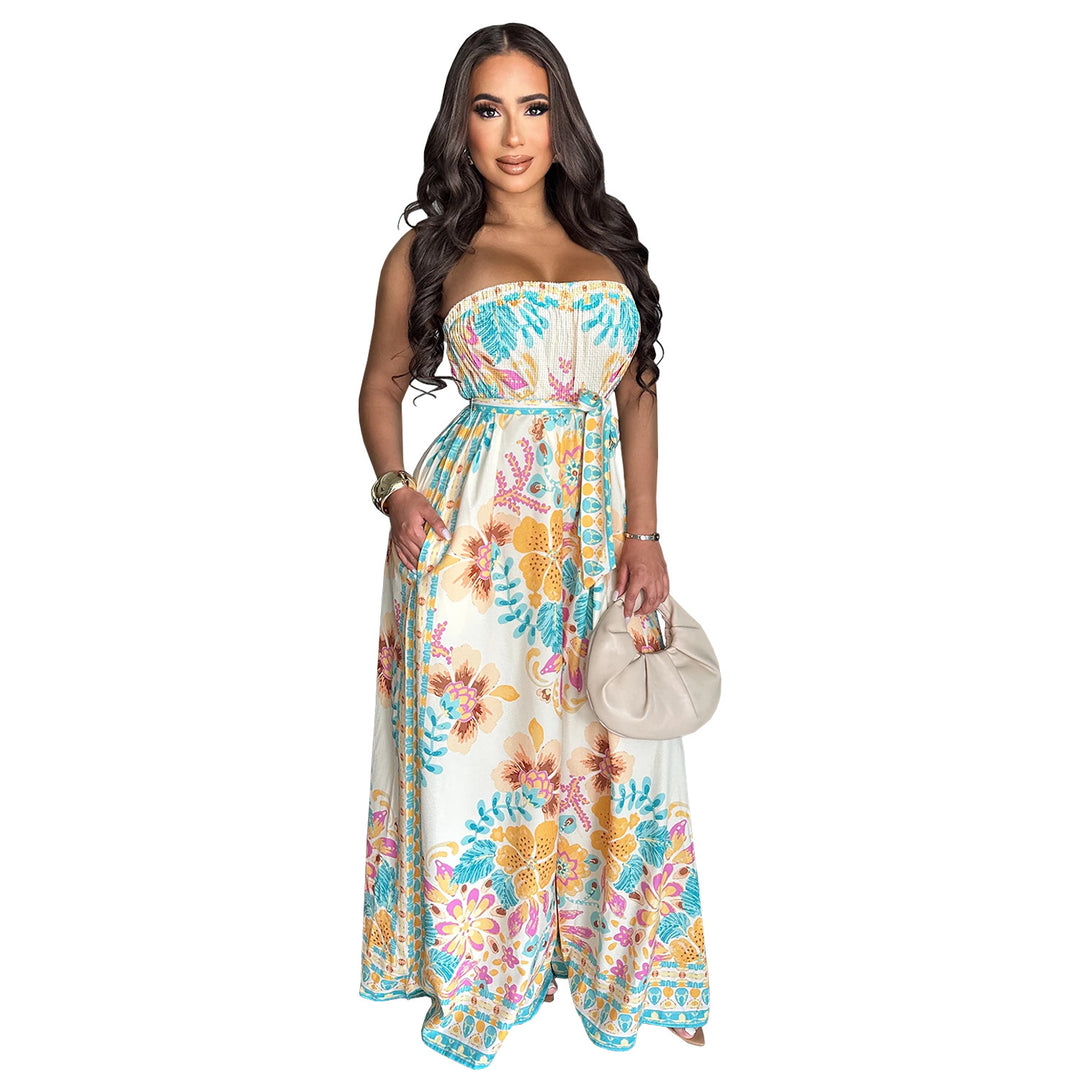 Dame Maxi-kjole med blomstret design og elastisk overdel Stilla