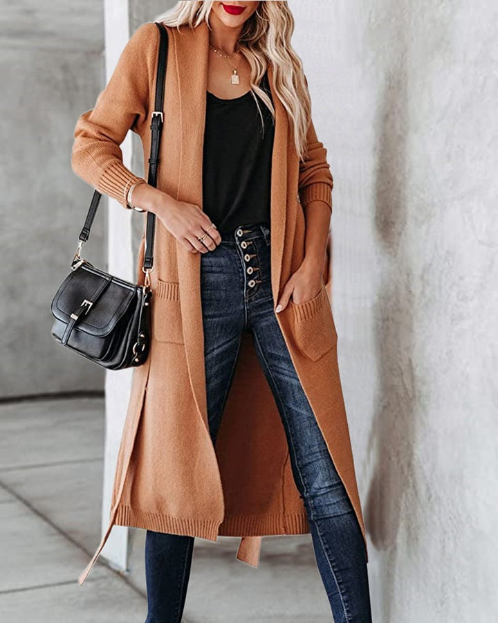 Dame chunky strik wrap cardigan med moderne lommer Stilla
