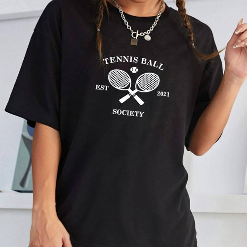 Dame afslappet T-shirt med trendy tennis-motiv Stilla