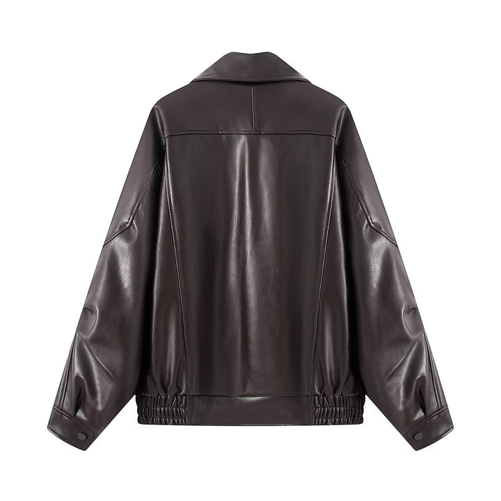 Dame mode oversized læderjakke med høj krave og elastisk kant Stilla