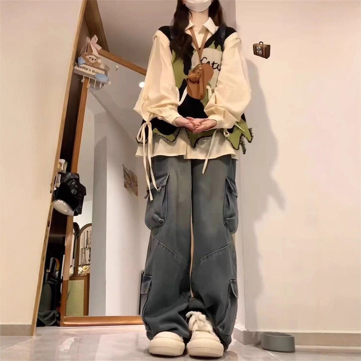 Damer Stilet Oversized Strikvest med Mønster Stilla