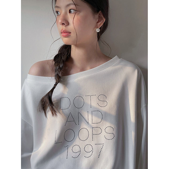 Dame afslappet sweatshirt med trendy asymmetrisk design og dekorative rhinestone-detaljer Stilla