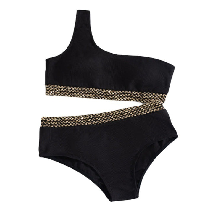 Dame bikini-sæt med asymmetrisk top og dekorative kædeaccents Stilla