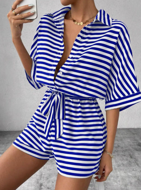 Dame Relaxed Fit Stribet Bindefront Overall Sæt Stilla