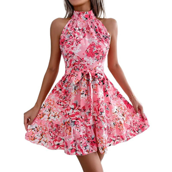 Dame Halter Neck Blomsterkjole Fit og Flare Stilla