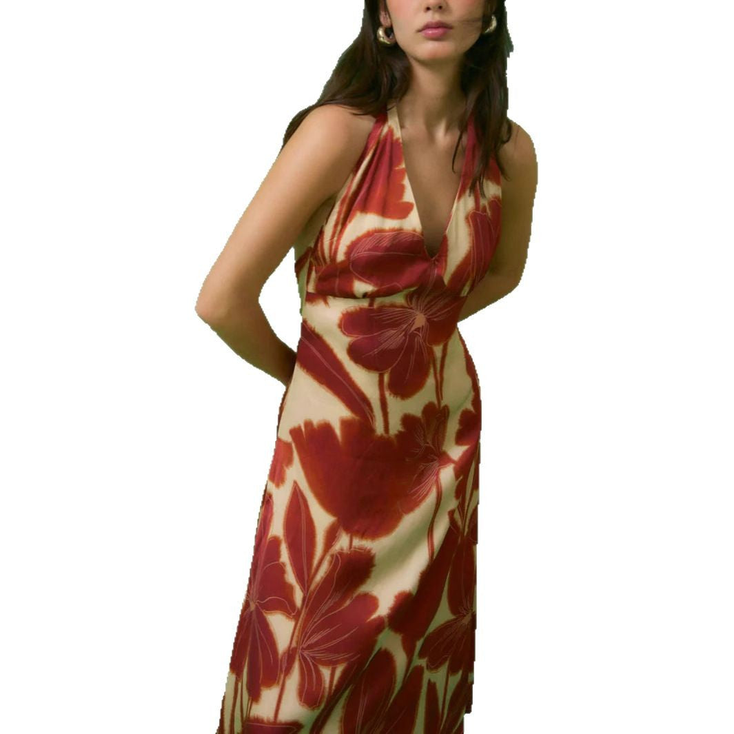 Damer Halter Neck Floral Midi Kjole Stilla