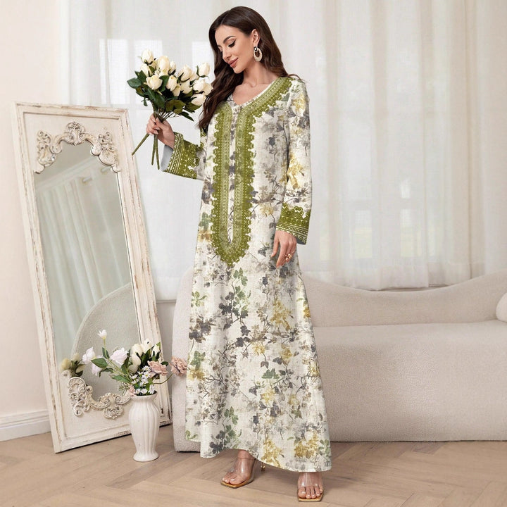 Dame lang Kaftan med floralt design og elegant broderi Stilla