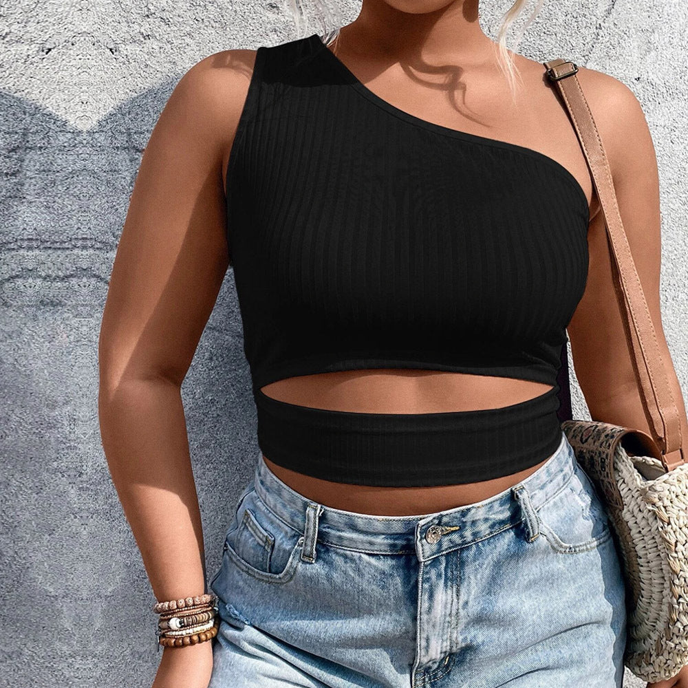 Dame asymmetrisk Crop-Top med fin ribstruktur og tætsiddende design Stilla
