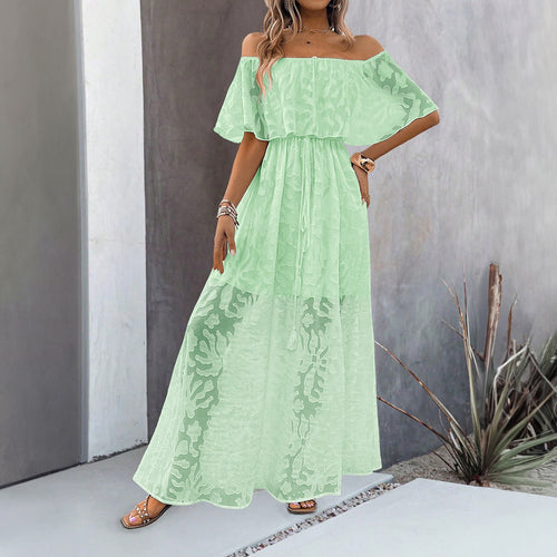 Dame Maxi-kjole med off-shoulder udskæring og floralt blonde mønster Stilla