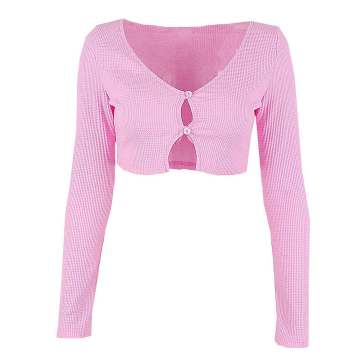 Dame Crop-Top med knapdetaljer og 3/4-ærmer Stilla