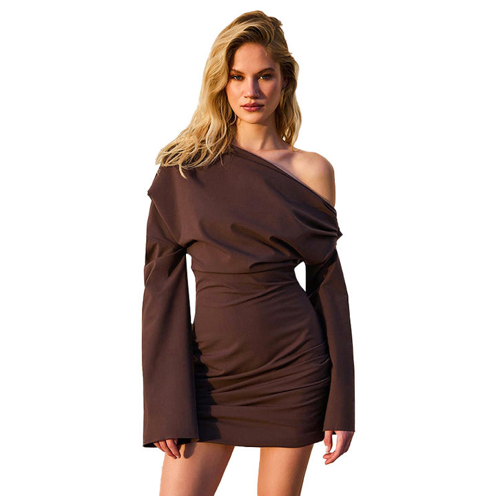 Femme Asymmetrisk Langærmet Draperet Top Stilla