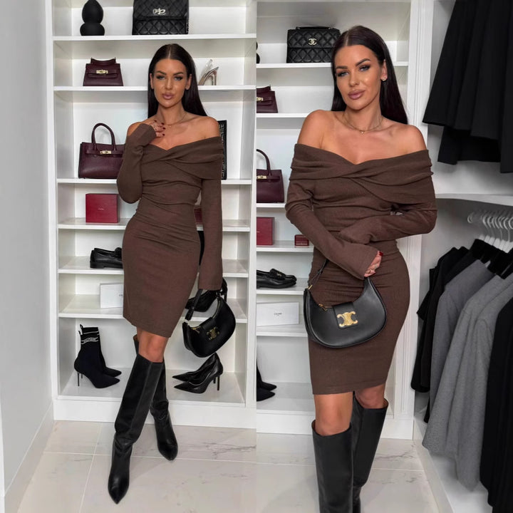 Dame Off-Shoulder Bodycon Midi Kjole Stilla