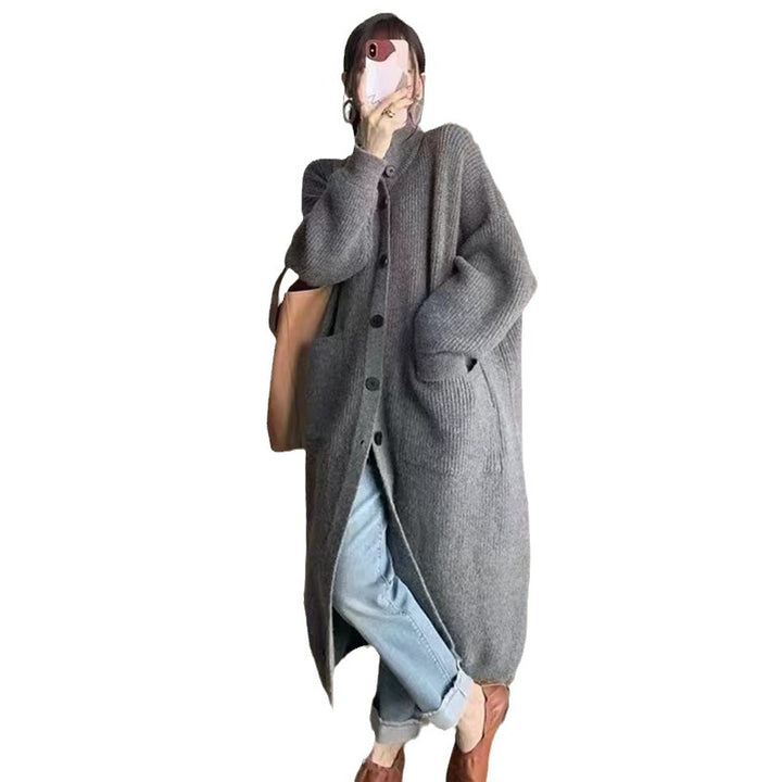 Kvinders chunky strikket cardigan med knaplukning og dybe lommer Stilla