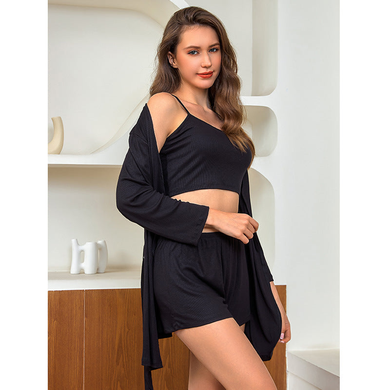 Dame Loungewear-sæt med komfortabel langærmet cardigan og kortskåret top Stilla
