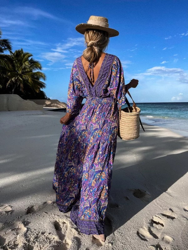 Dame Maxi-kjole med boho-inspireret mønster Stilla