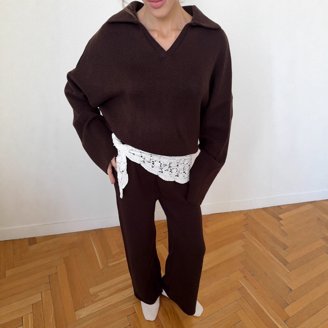 Kvinder casual strikket sæt med løs pasform og elegant V-hals Stilla