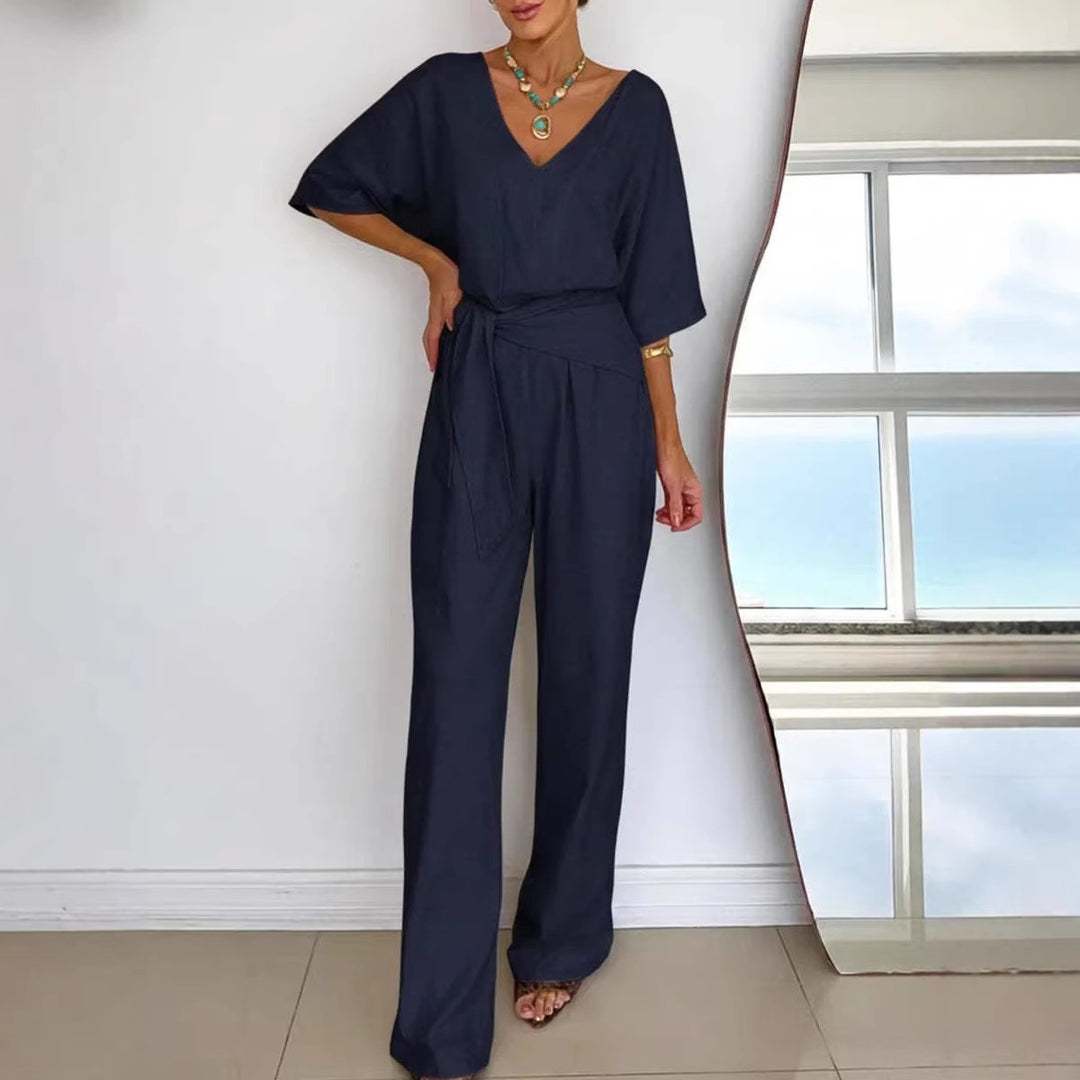 Kvinder Elegant Jumpsuit med skræddersyet snit og omslagssnor Skovae