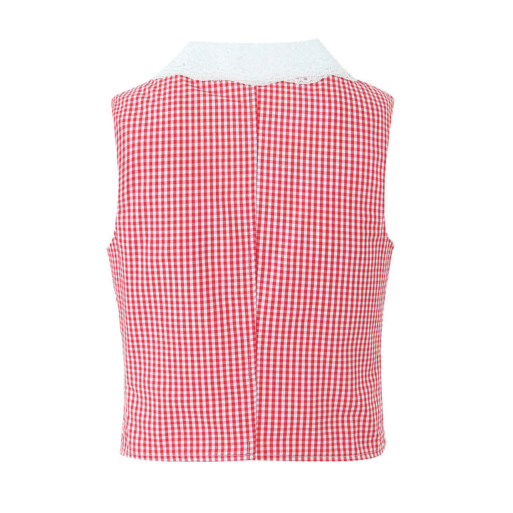 Dame Crop-Top med spidskrave og ternet mønster Stilla