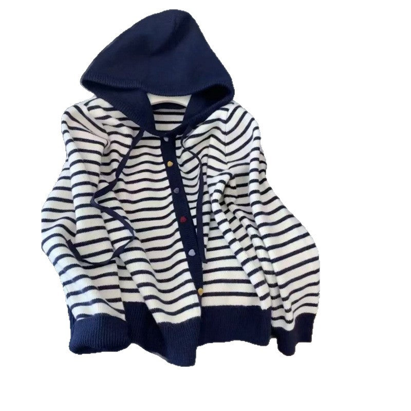 Dame hoodie cardigan med stribet design Stilla