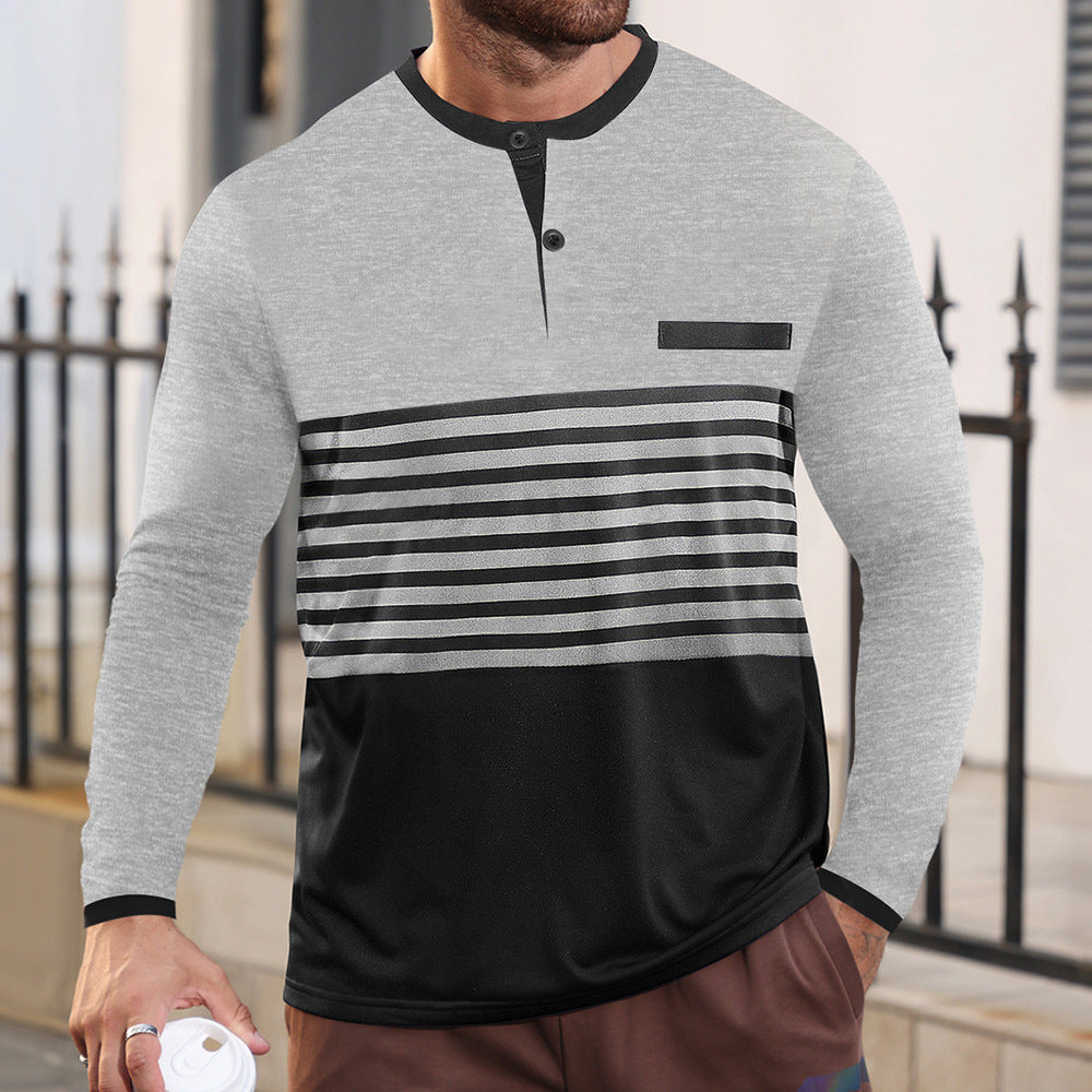 Herrer nan moderne Langærmet Polo med Henley-blende stribet brøstparti og ståkrave Skovae
