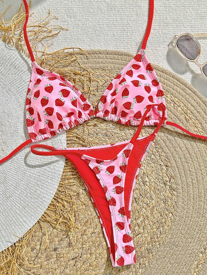 Dame triangel-bikini med frugtagtig design og justerbare stropper Stilla