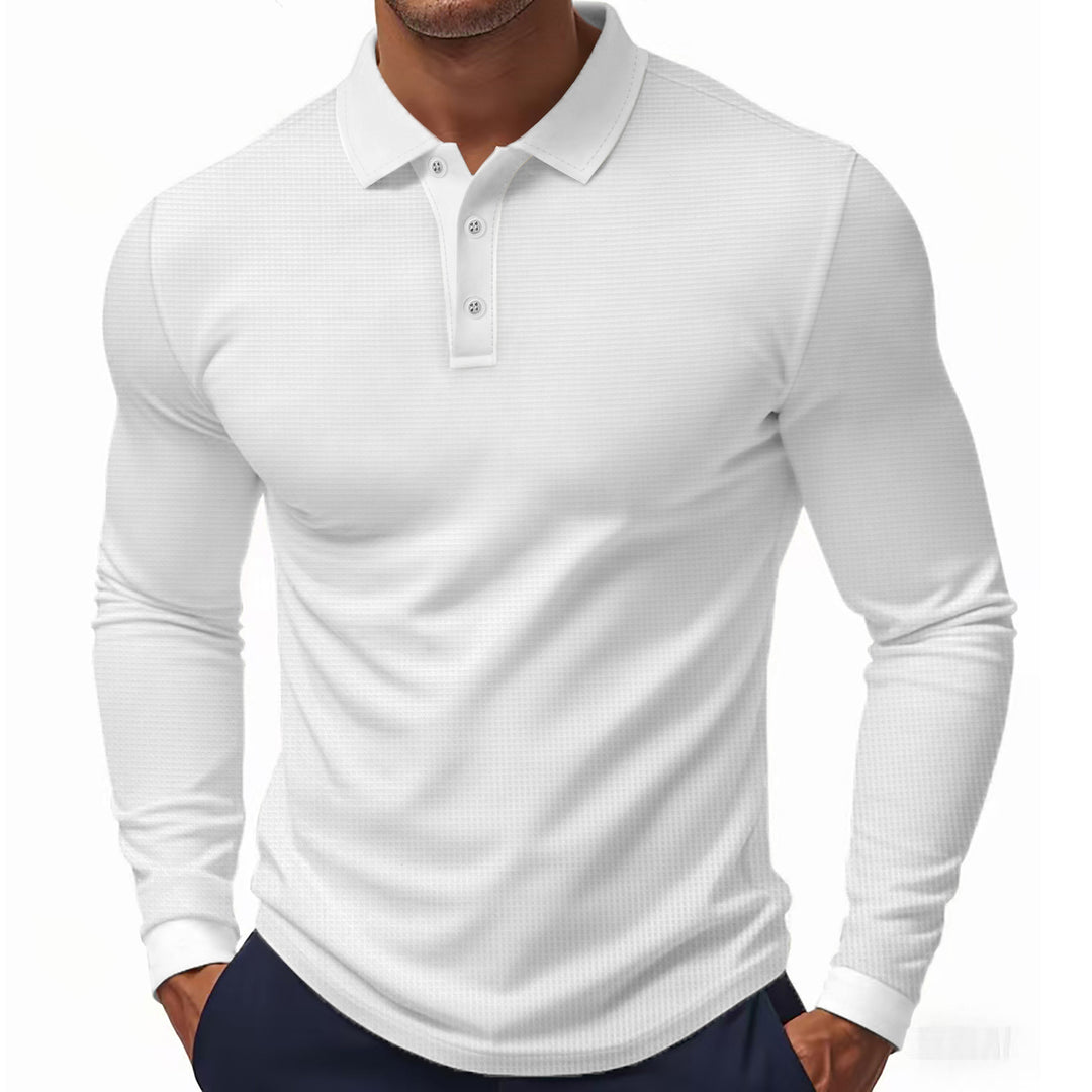 Herrer langærmet polo skjorte i strukturjersey med slim-fit og polo krave Skovae