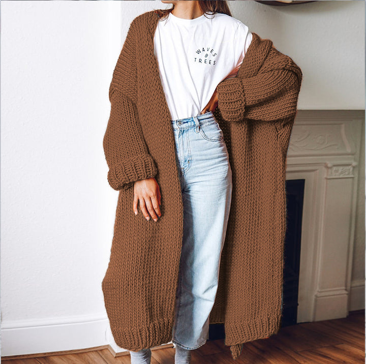 Kvinders chunky strik cardigan med behagelig oversized pasform og dybe lommer Stilla
