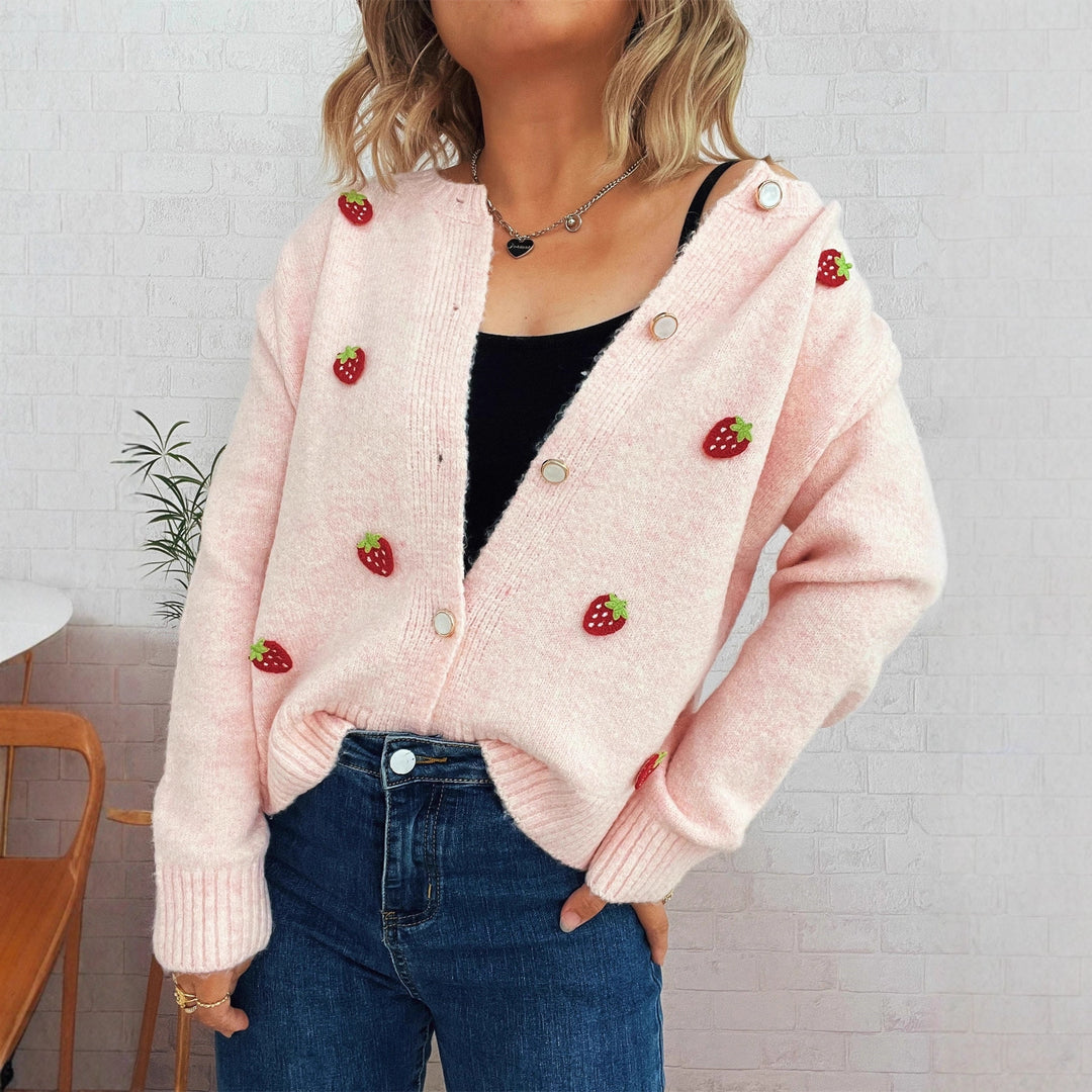 Kvinders cardigan med muntre jordbærdesign Stilla