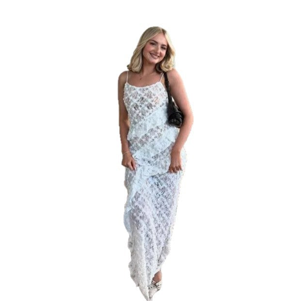Damer Elegant Spidsmaxikjole med asymmetrisk Drapering Skovae