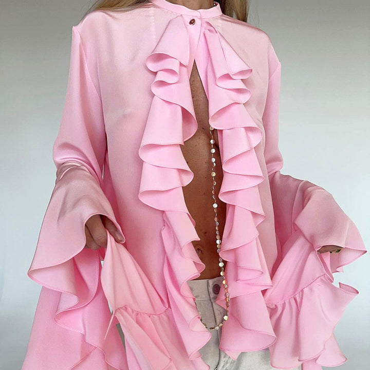 Damebluse med voluminøse ruffles og afslappet snit Stilla