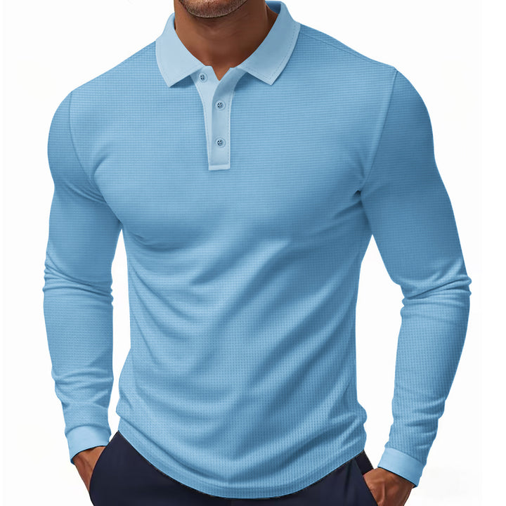 Herrer langærmet polo skjorte i strukturjersey med slim-fit og polo krave Skovae