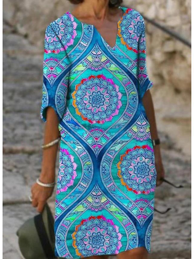 Kvinder Elegant Bohemian Trykt Shift Kjole Stilla