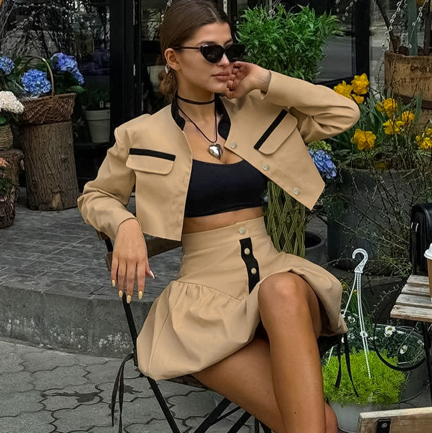 Dame Stylish Cropped Blazer Sæt Stilla
