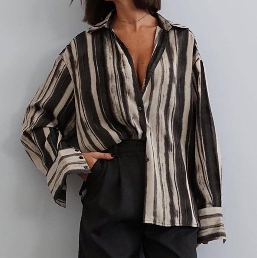 Dame Oversized stribet bluse shirt med knapdetaljer Stilla