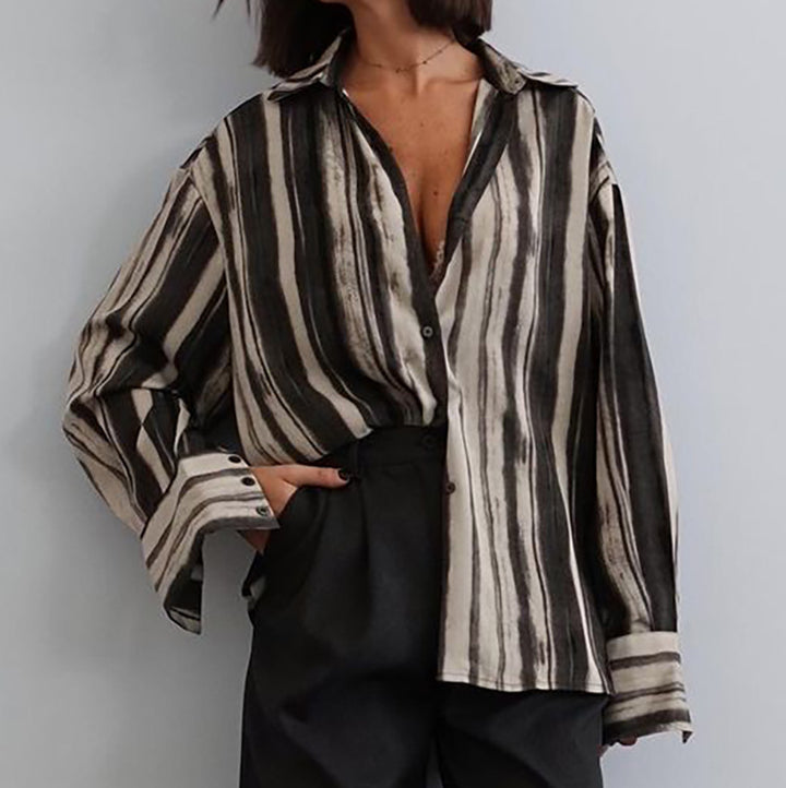 Dame Oversized stribet bluse shirt med knapdetaljer Stilla