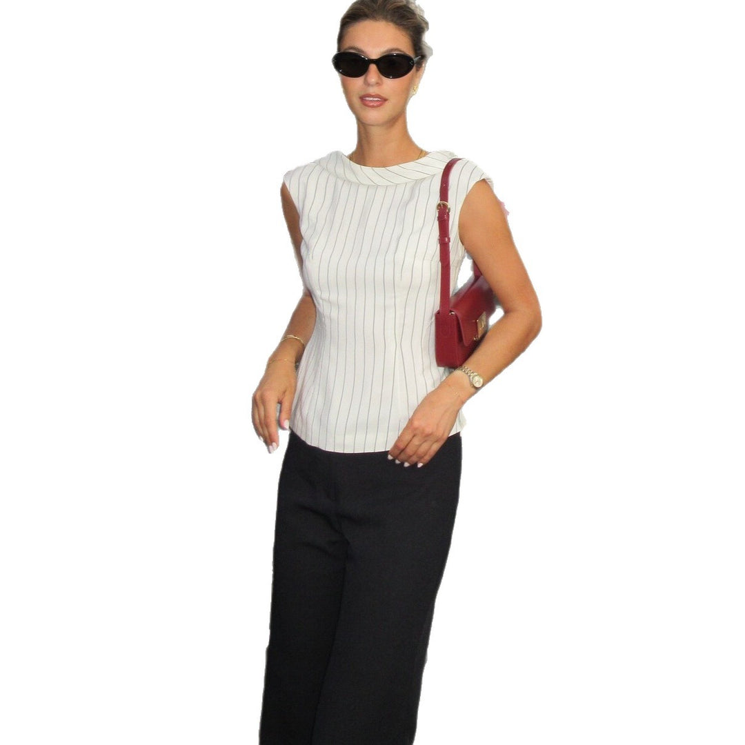 Dame elegant blouse med smalle nålestriber Skovae
