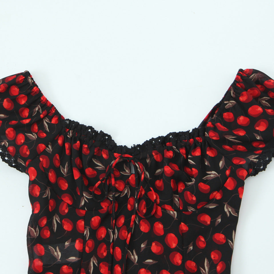 Dame Crop-top med ruffle-detaljer og blomsterdesign Stilla