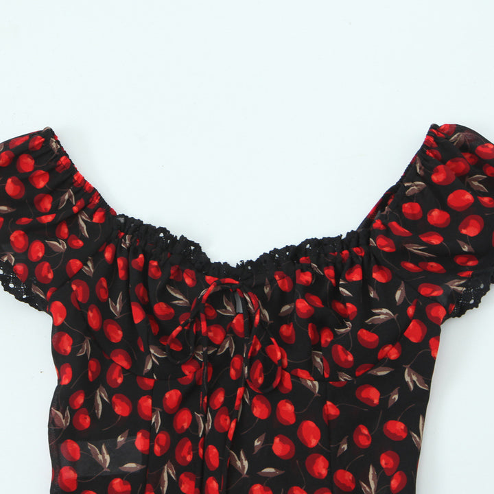 Dame Crop-top med ruffle-detaljer og blomsterdesign Stilla