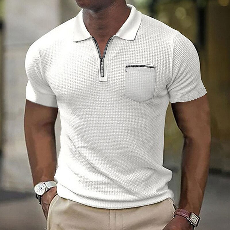 Herrer kortærmet polo-shirt med moderne lynlås og struktureret design Stilla