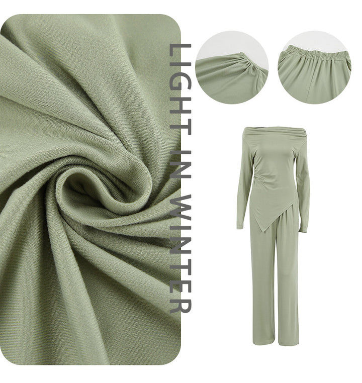 Dame jumpsuit med off-shoulder design og elegant draperet stof Stilla