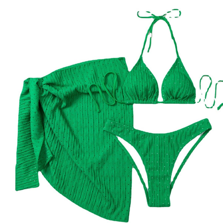 Dame Triangel-Bikini med aftagelig indpakningsskørt-option og strukturdesign Stilla